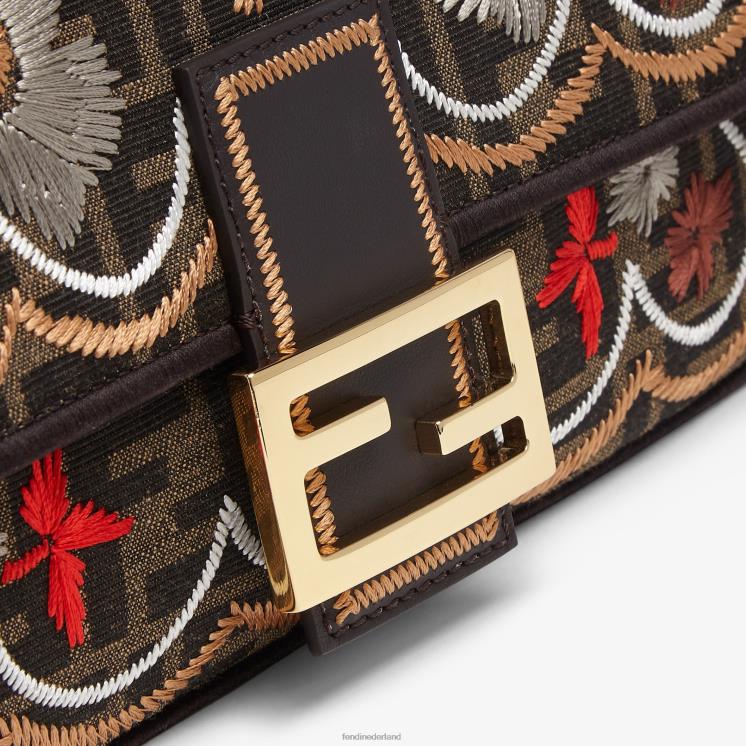 vrouwen accessoires Fendi 0J62L583 ff tas van jacquardstof met bloemenborduursel bruin