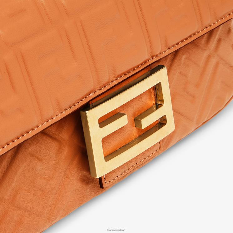 vrouwen accessoires Fendi 0J62L585 Baguette ketting midi nappa leren tas bruin