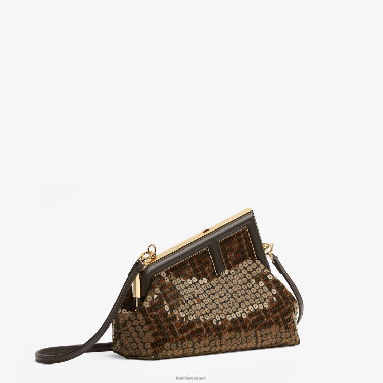 vrouwen accessoires Fendi 0J62L588 ff tas van jacquardstof met pailletten bruin