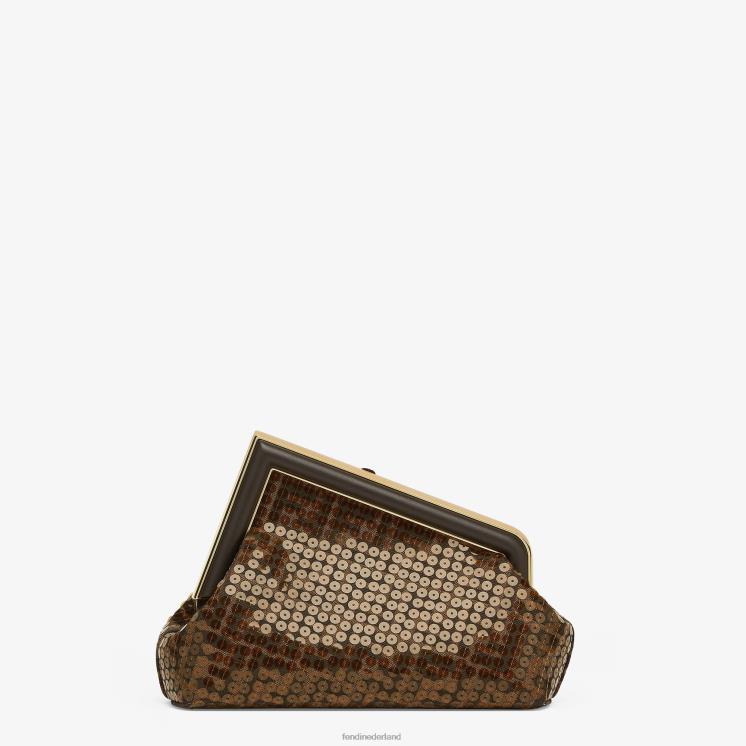 vrouwen accessoires Fendi 0J62L588 ff tas van jacquardstof met pailletten bruin