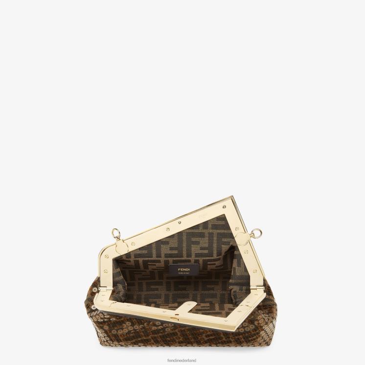 vrouwen accessoires Fendi 0J62L588 ff tas van jacquardstof met pailletten bruin
