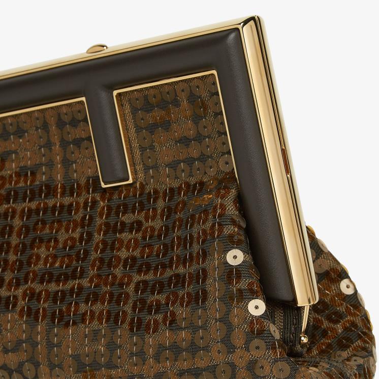 vrouwen accessoires Fendi 0J62L588 ff tas van jacquardstof met pailletten bruin