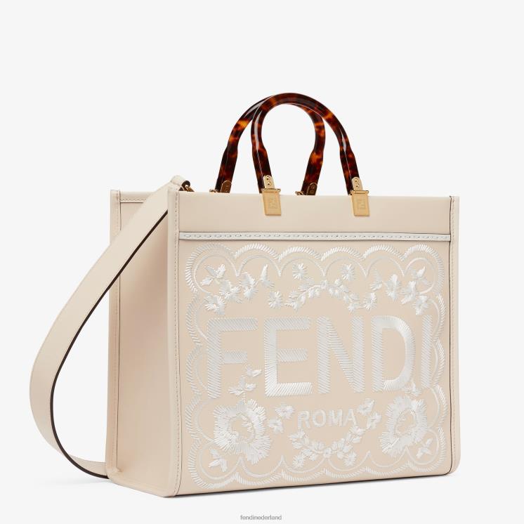 vrouwen accessoires Fendi 0J62L591 Camellia leren shopper met bloemenborduursel roze
