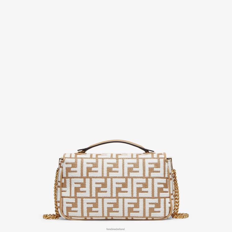 vrouwen accessoires Fendi 0J62L597 Tas van raffia met ff-motief van tapijtstof wit