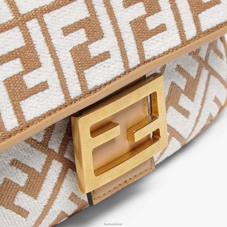 vrouwen accessoires Fendi 0J62L597 Tas van raffia met ff-motief van tapijtstof wit