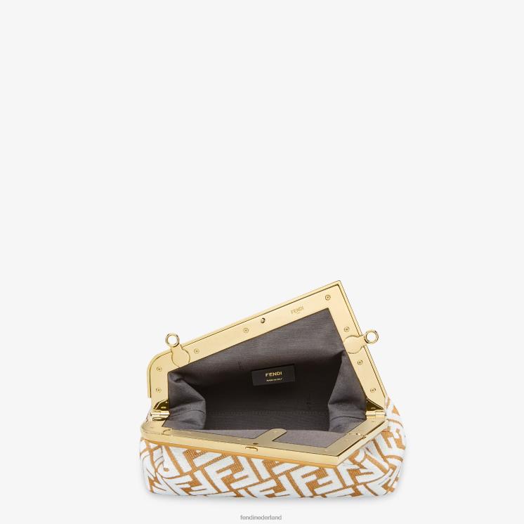 vrouwen accessoires Fendi 0J62L598 Tas van raffia met ff-motief van tapijtstof wit