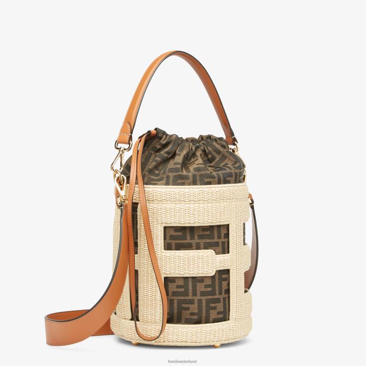 vrouwen accessoires Fendi 0J62L604 zak van natuurlijk stro en ff-stof beige
