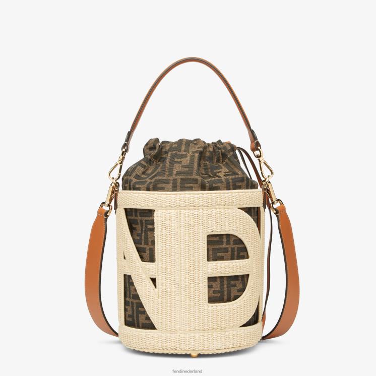 vrouwen accessoires Fendi 0J62L604 zak van natuurlijk stro en ff-stof beige
