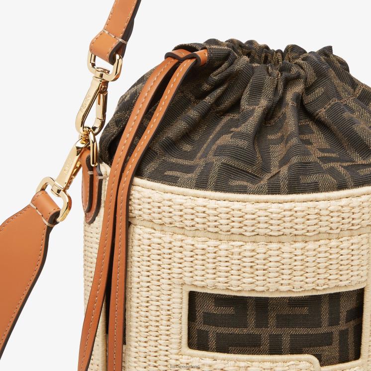 vrouwen accessoires Fendi 0J62L604 zak van natuurlijk stro en ff-stof beige