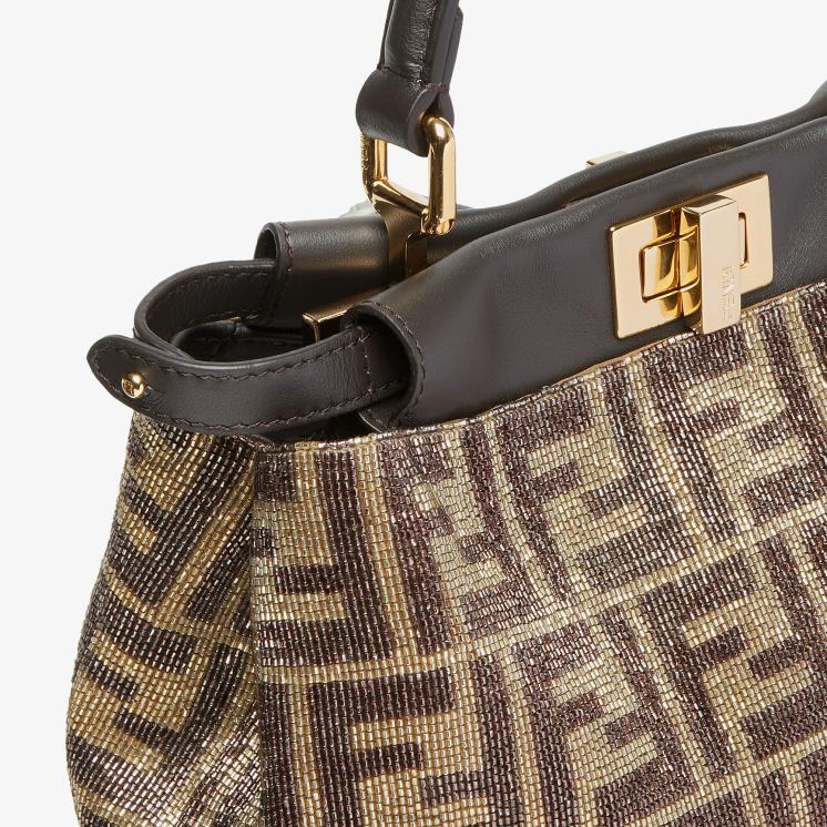 vrouwen accessoires Fendi 0J62L608 Tas met kralen en tweekleurig ff-motief bruin