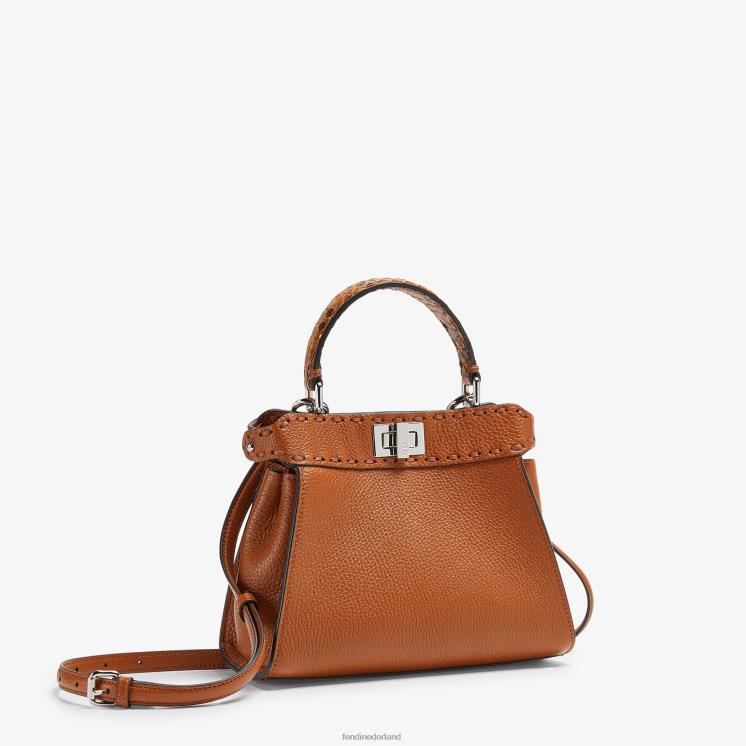 vrouwen accessoires Fendi 0J62L613 Selleria tas met oversized stiksels en exotische details bruin