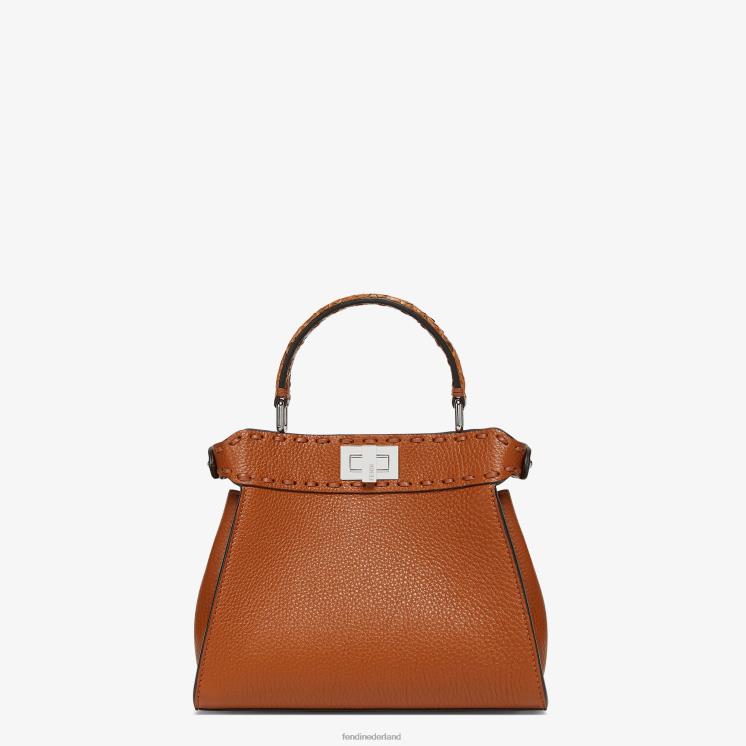 vrouwen accessoires Fendi 0J62L613 Selleria tas met oversized stiksels en exotische details bruin