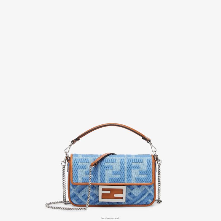 vrouwen accessoires Fendi 0J62L627 Denim tas met ff borduursel lichtblauw