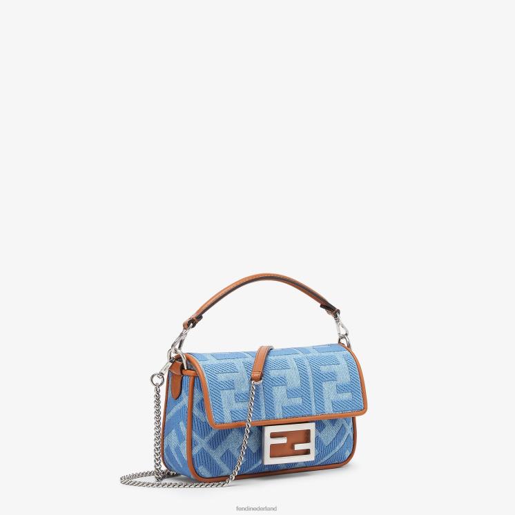 vrouwen accessoires Fendi 0J62L627 Denim tas met ff borduursel lichtblauw