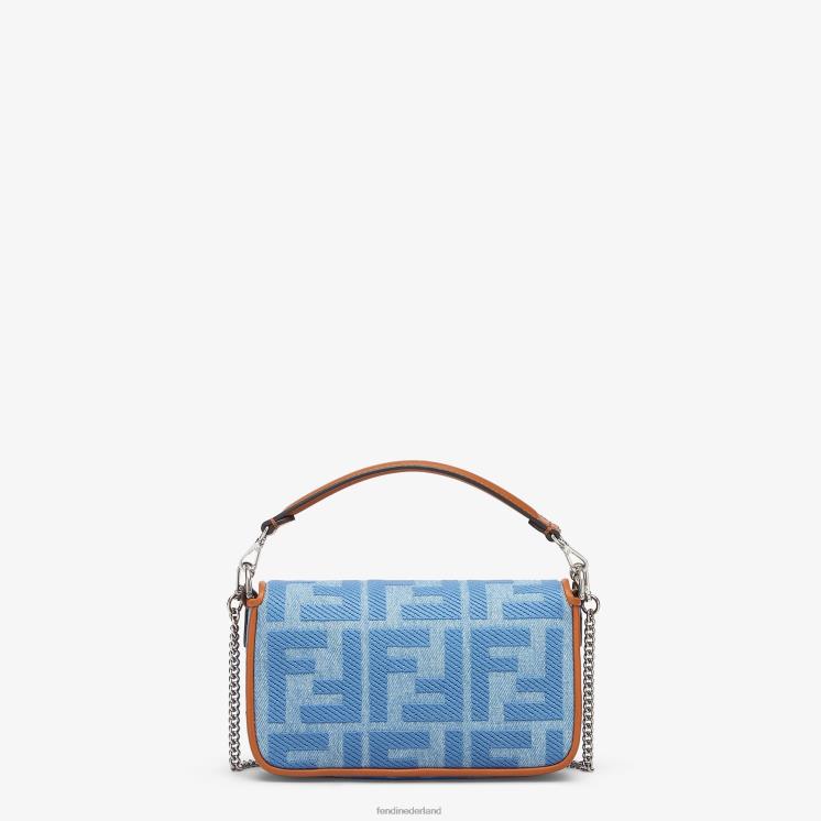 vrouwen accessoires Fendi 0J62L627 Denim tas met ff borduursel lichtblauw