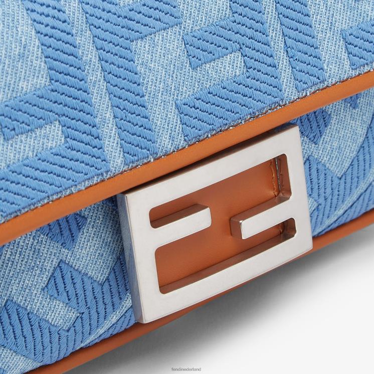 vrouwen accessoires Fendi 0J62L627 Denim tas met ff borduursel lichtblauw