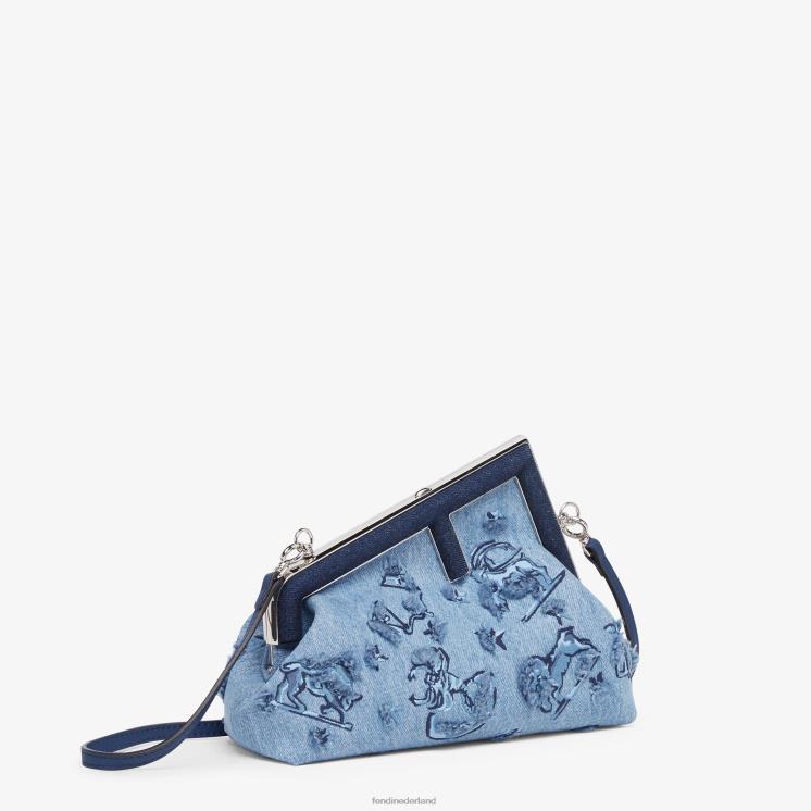 vrouwen accessoires Fendi 0J62L634 Denim tas met astrologieborduurwerk lichtblauw