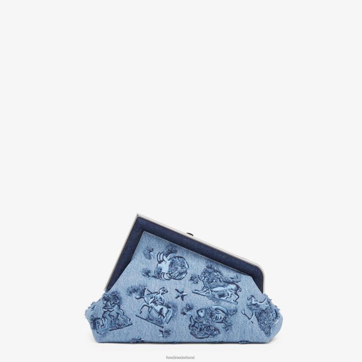 vrouwen accessoires Fendi 0J62L634 Denim tas met astrologieborduurwerk lichtblauw