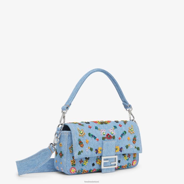 vrouwen accessoires Fendi 0J62L635 Denim re-edition tas met bloemenborduursel lichtblauw
