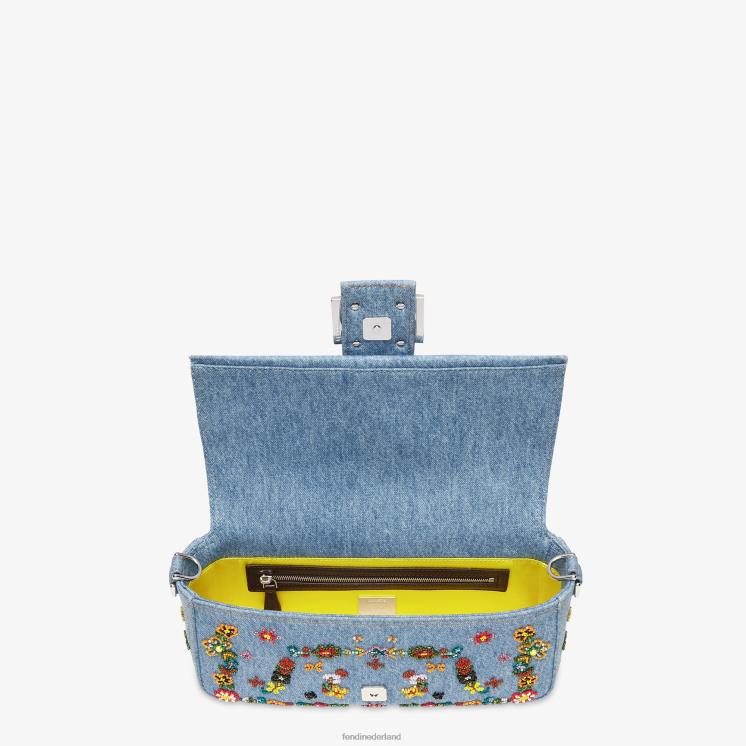 vrouwen accessoires Fendi 0J62L635 Denim re-edition tas met bloemenborduursel lichtblauw