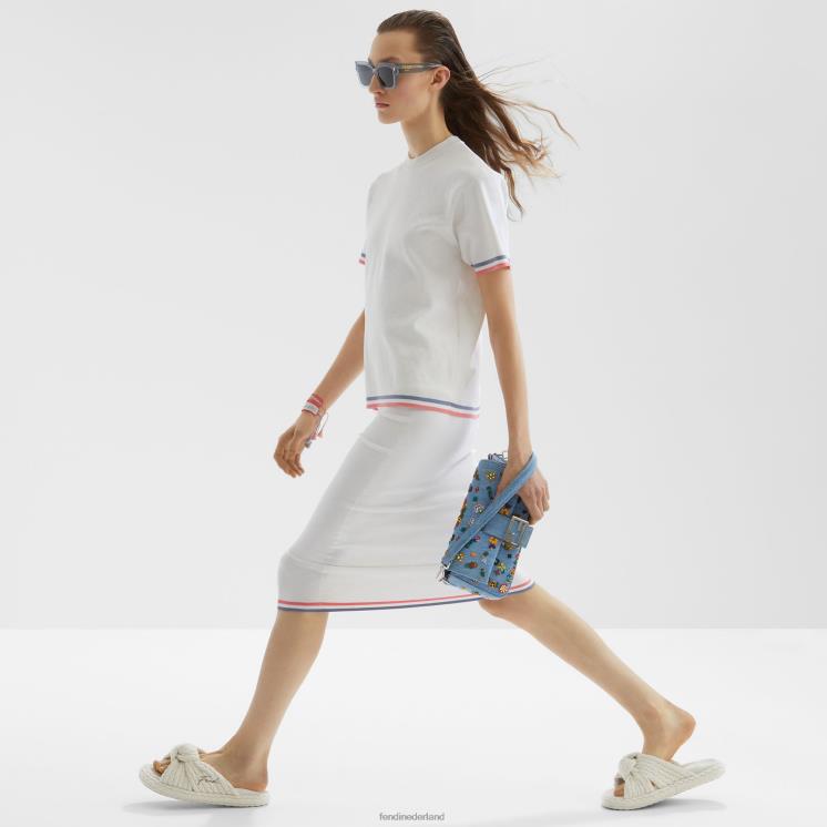 vrouwen accessoires Fendi 0J62L635 Denim re-edition tas met bloemenborduursel lichtblauw