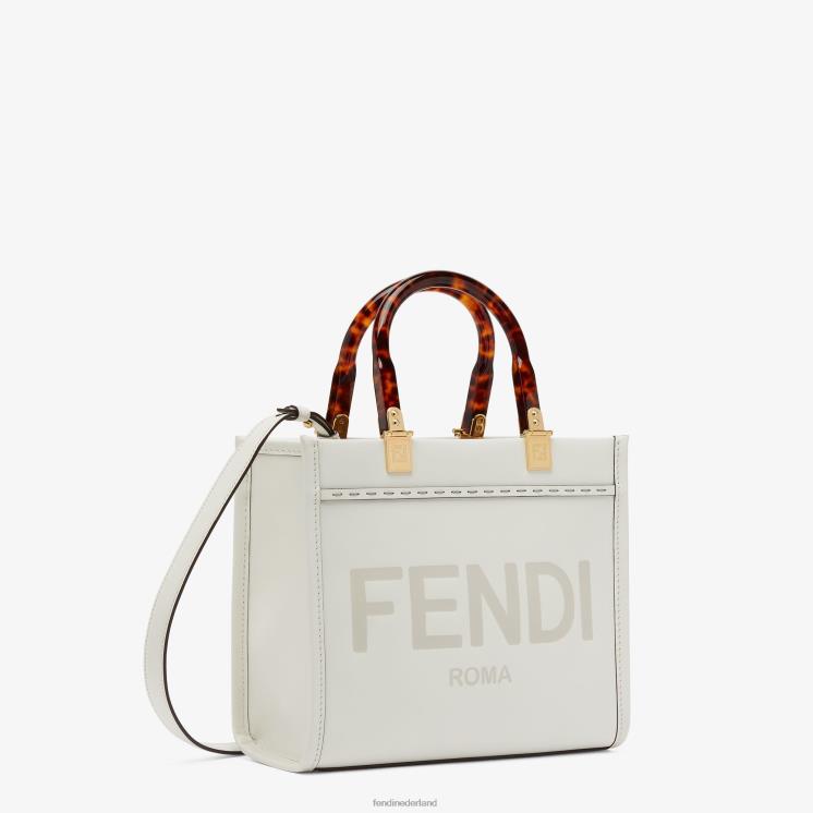 vrouwen accessoires Fendi 0J62L642 Sunshine kleine leren shopper wit
