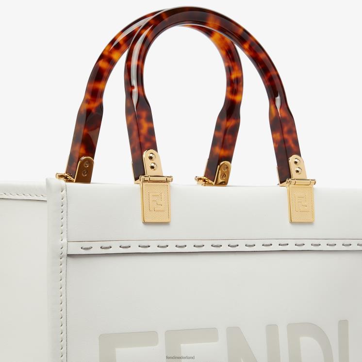 vrouwen accessoires Fendi 0J62L642 Sunshine kleine leren shopper wit