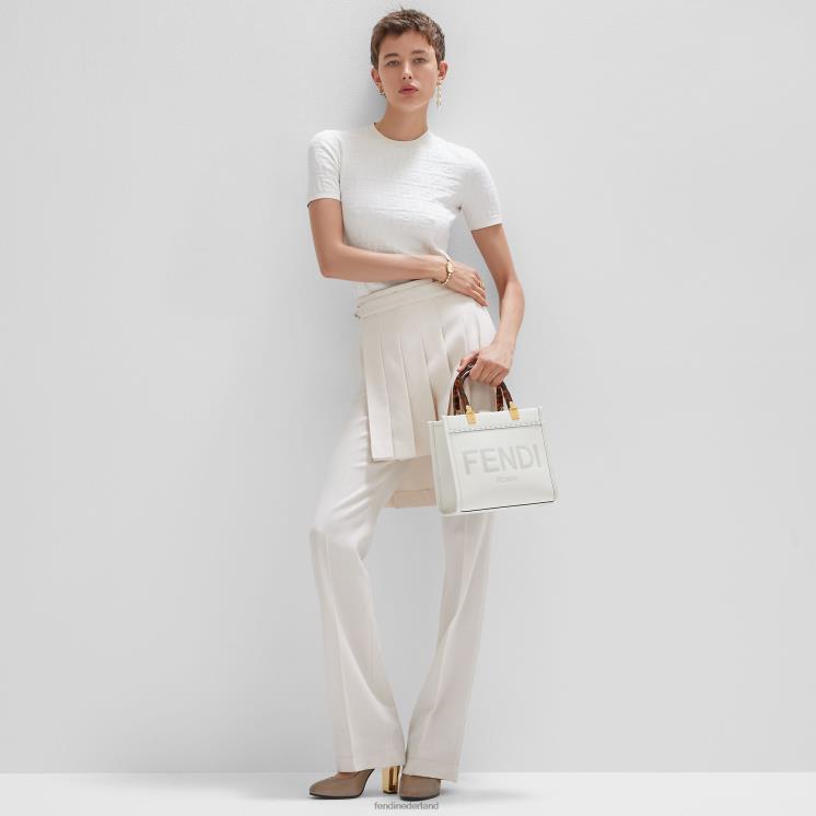 vrouwen accessoires Fendi 0J62L642 Sunshine kleine leren shopper wit