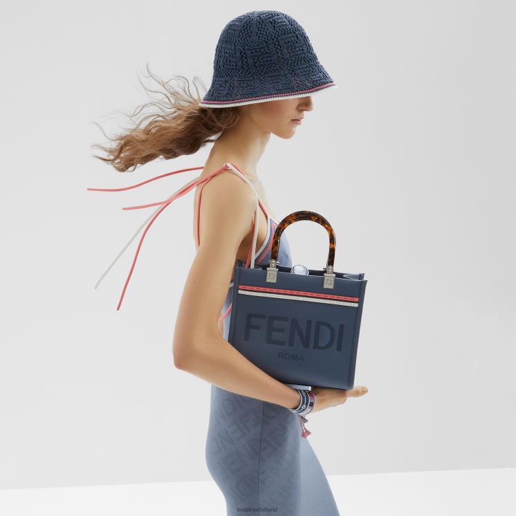 vrouwen accessoires Fendi 0J62L644 Sunshine kleine leren shopper blauw
