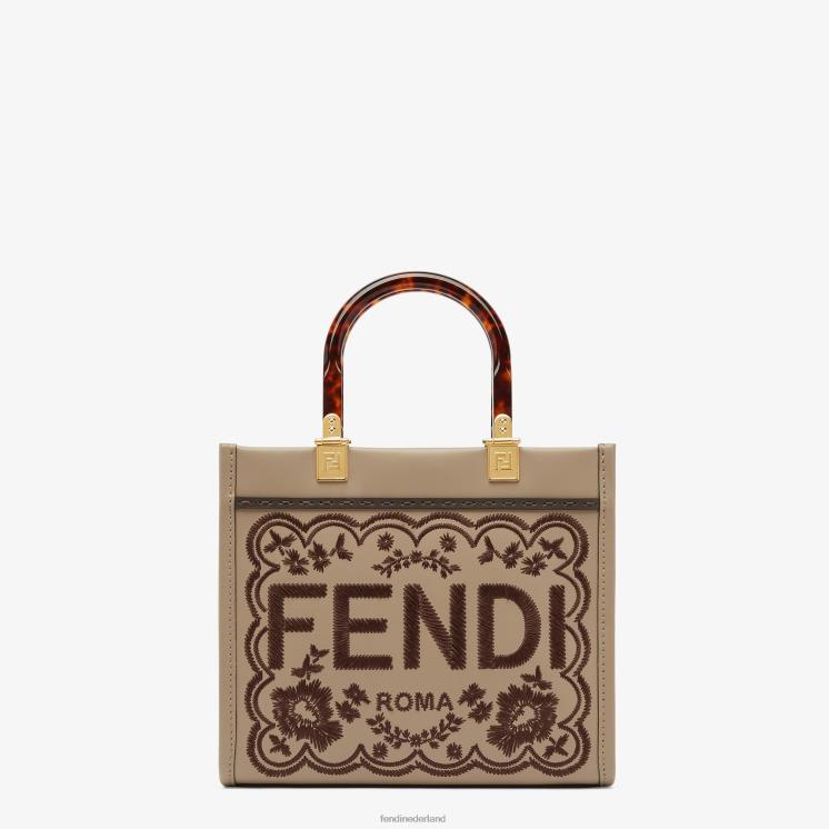 vrouwen accessoires Fendi 0J62L656 duifleren shopper met bloemenborduurwerk grijs