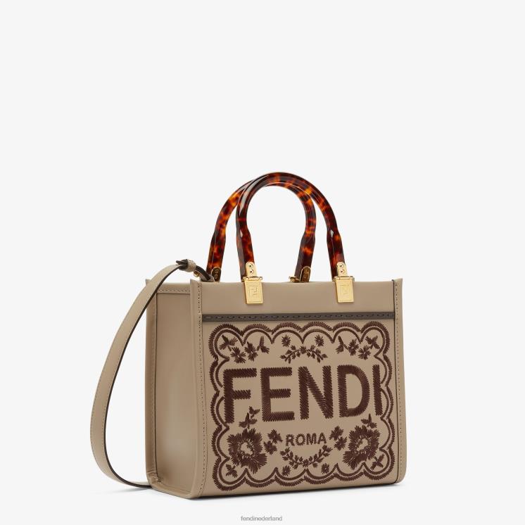vrouwen accessoires Fendi 0J62L656 duifleren shopper met bloemenborduurwerk grijs
