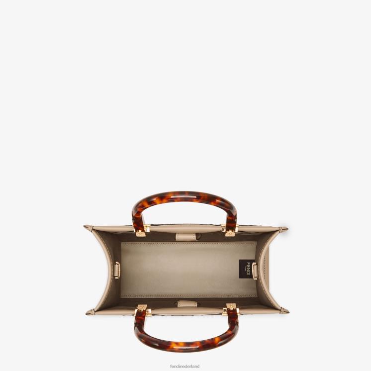 vrouwen accessoires Fendi 0J62L656 duifleren shopper met bloemenborduurwerk grijs