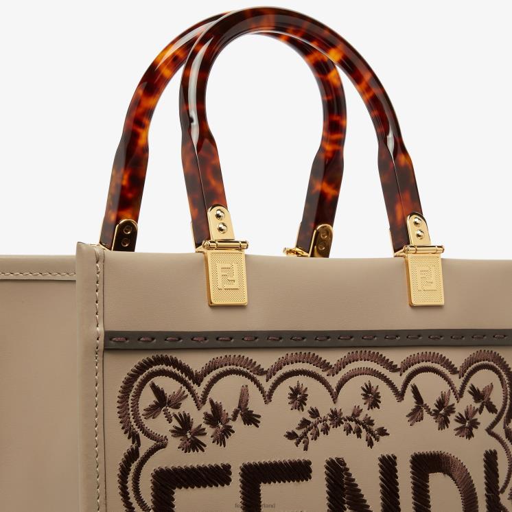 vrouwen accessoires Fendi 0J62L656 duifleren shopper met bloemenborduurwerk grijs