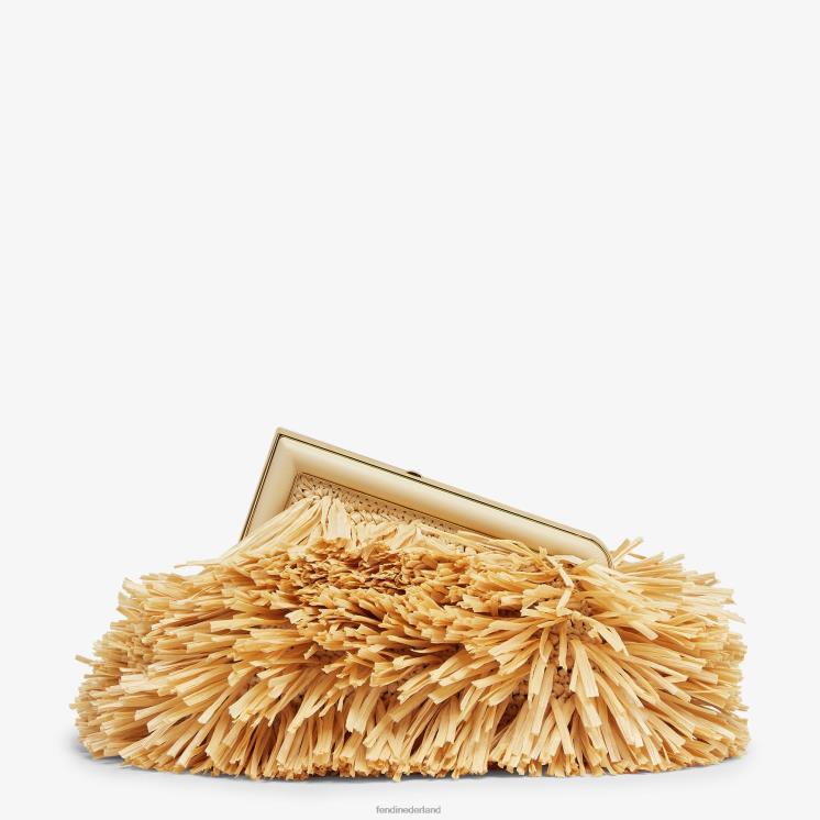 vrouwen accessoires Fendi 0J62L671 tas met natuurlijke raffia franjes beige