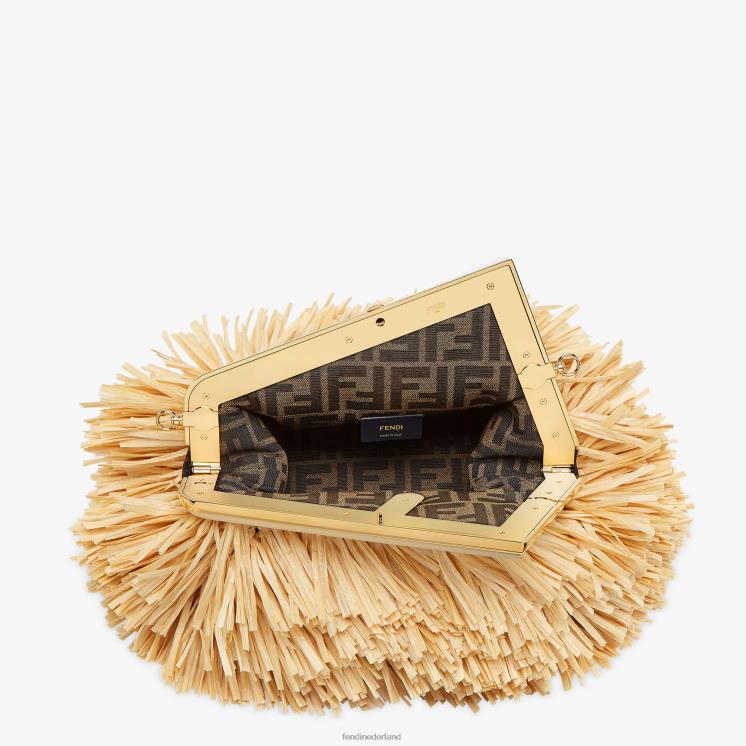 vrouwen accessoires Fendi 0J62L671 tas met natuurlijke raffia franjes beige