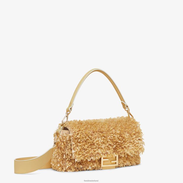 vrouwen accessoires Fendi 0J62L672 Tas van zandleer en pailletten beige