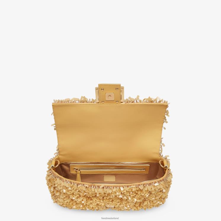 vrouwen accessoires Fendi 0J62L672 Tas van zandleer en pailletten beige