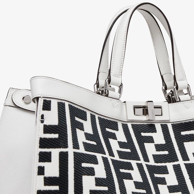vrouwen accessoires Fendi 0J62L688 canvas shopper met ff borduursel wit