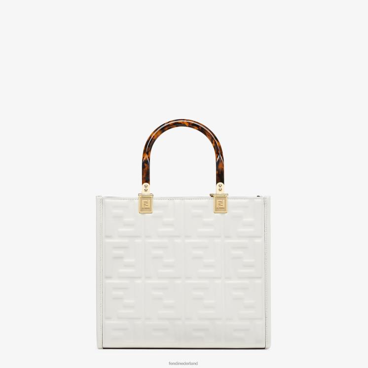 vrouwen accessoires Fendi 0J62L694 Sunshine kleine leren shopper wit