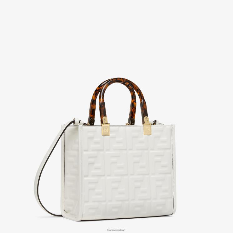vrouwen accessoires Fendi 0J62L694 Sunshine kleine leren shopper wit