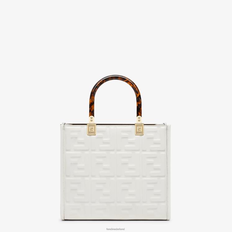 vrouwen accessoires Fendi 0J62L694 Sunshine kleine leren shopper wit