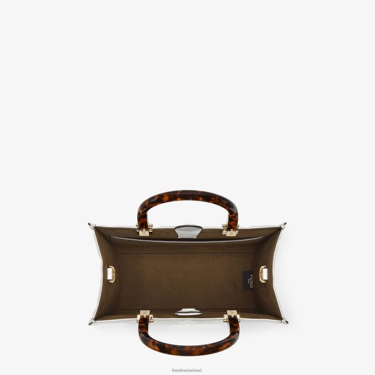 vrouwen accessoires Fendi 0J62L694 Sunshine kleine leren shopper wit