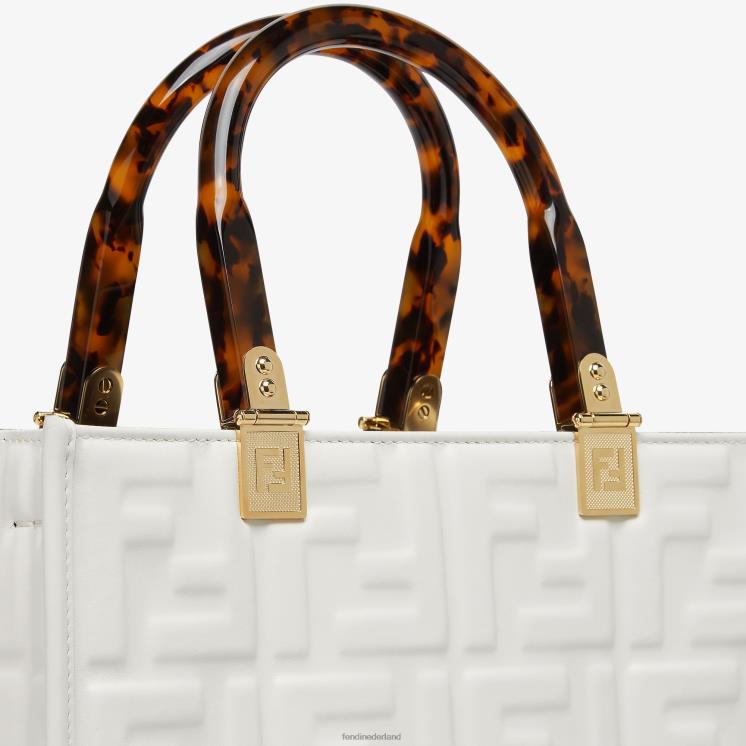 vrouwen accessoires Fendi 0J62L694 Sunshine kleine leren shopper wit