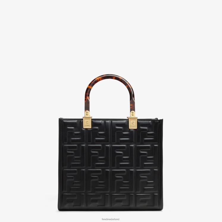vrouwen accessoires Fendi 0J62L704 Sunshine kleine leren shopper zwart