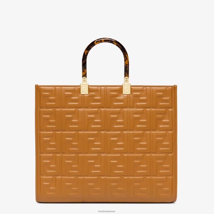 vrouwen accessoires Fendi 0J62L758 Leren shopper met ff-motief bruin