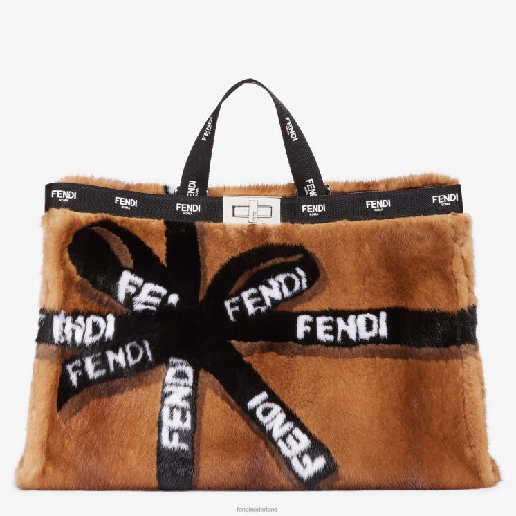 vrouwen accessoires Fendi 0J62L761 Mink shopper met lintinleg bruin