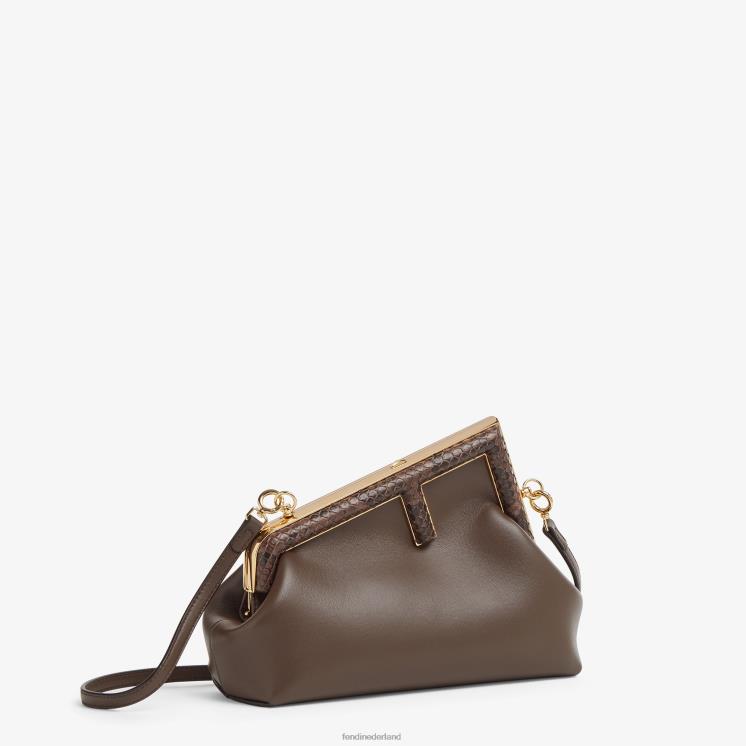 vrouwen accessoires Fendi 0J62L765 tas van leer en python bruin