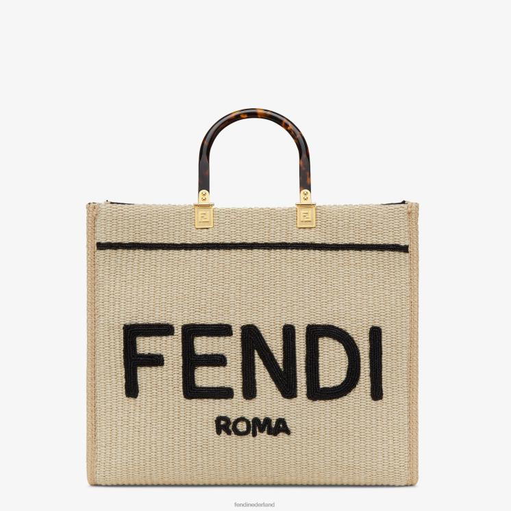vrouwen accessoires Fendi 0J62L896 shopper van natuurlijk stro zwart