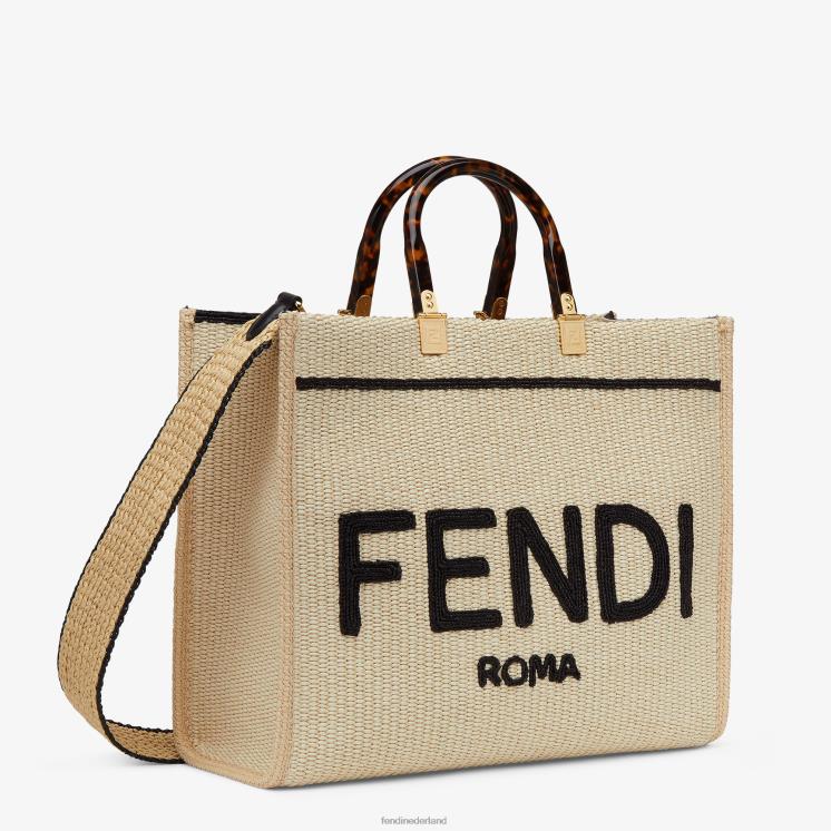 vrouwen accessoires Fendi 0J62L896 shopper van natuurlijk stro zwart