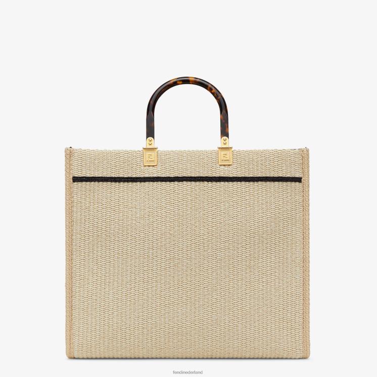 vrouwen accessoires Fendi 0J62L896 shopper van natuurlijk stro zwart